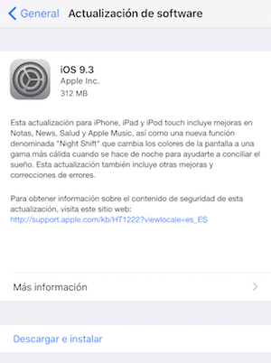 Descarga iOS 9.3 Actualización