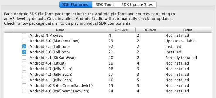 instalar paquetes sdk android studio