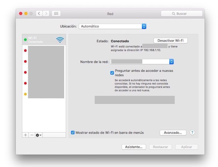 ajustes red mac os x