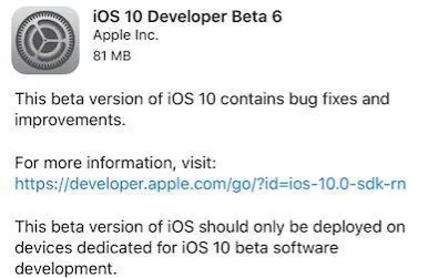 ios 10 beta 6