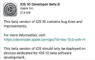 ios 10 beta 8