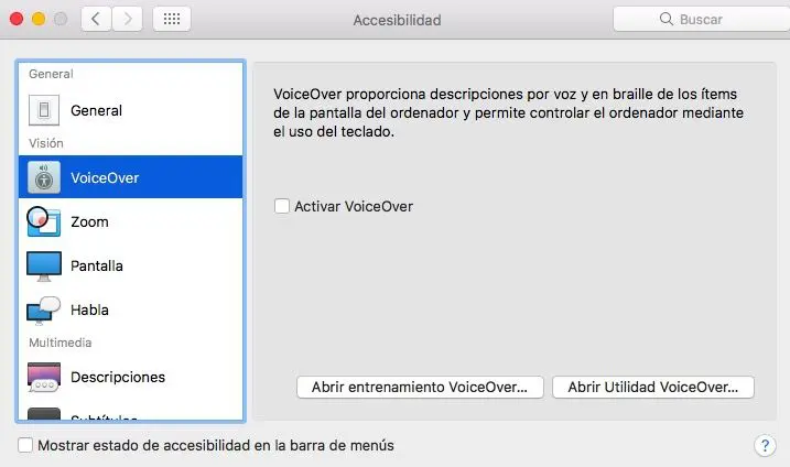 activar voiceover mac