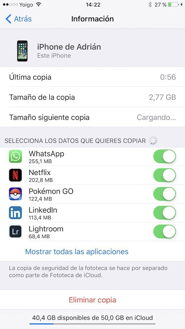 eliminar copia de seguridad icloud