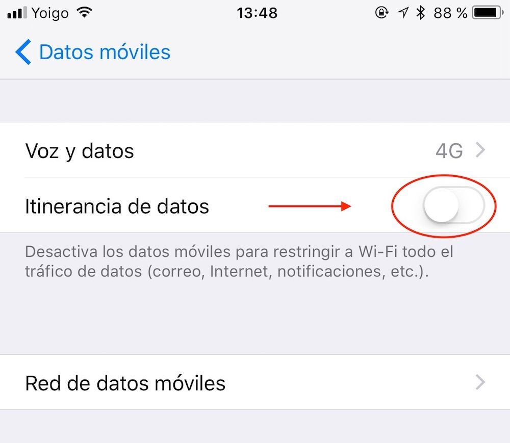 activar itinerancia de datos iphone