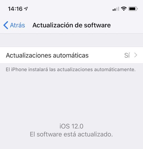 actualizaciones de software automaticas iOS 12