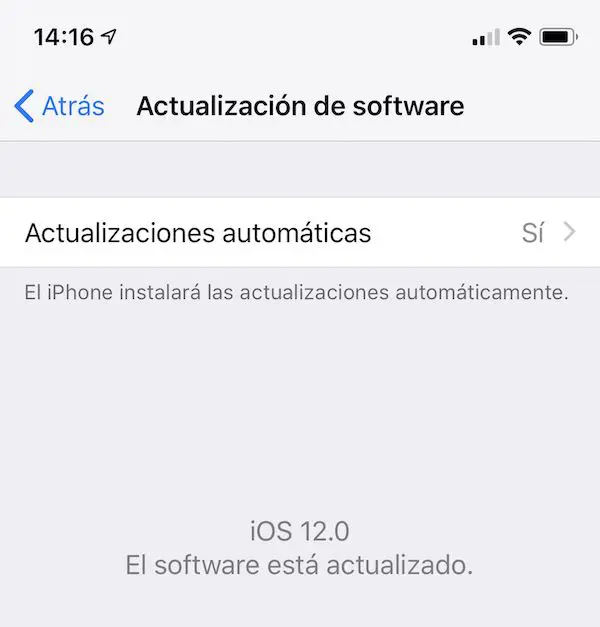 actualizaciones de software automaticas iOS 12