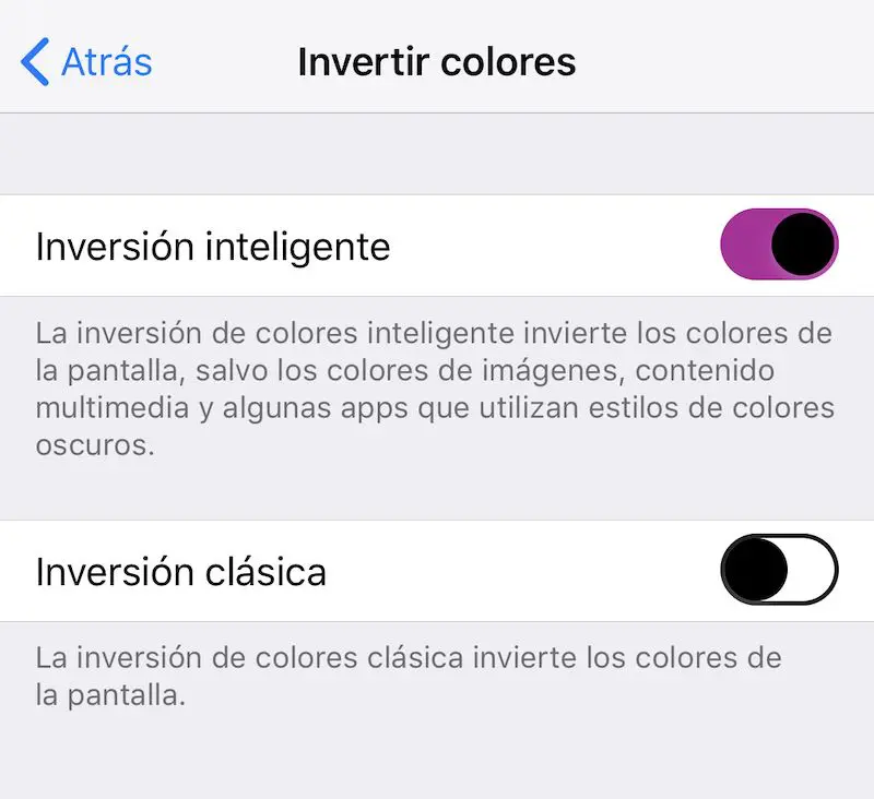 inversion inteligente de colores ios 12