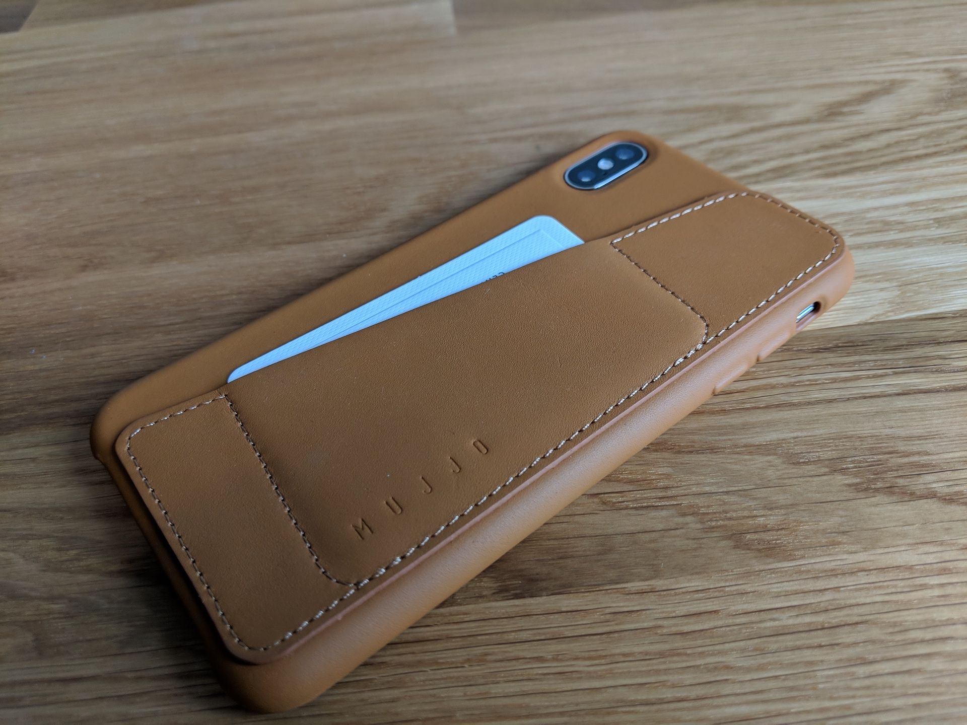 Mujjo Leather Wallet iPhone XS Max arriba